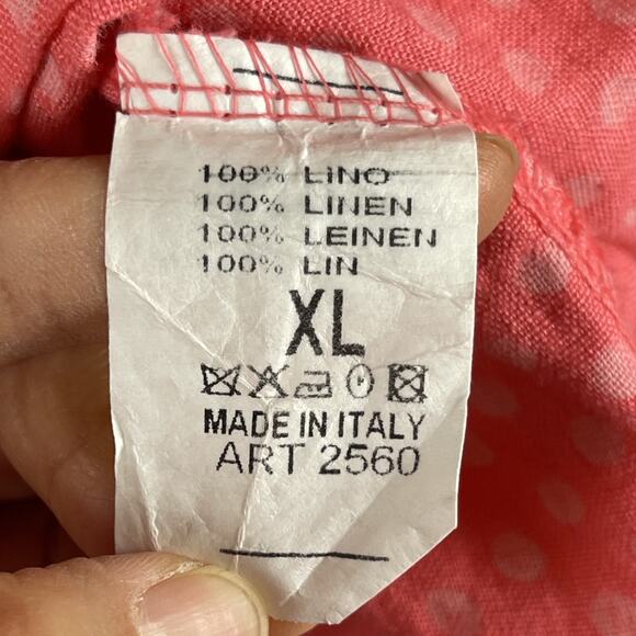 Miss Sugar Linen Dress Womens XL Pink Polka Dot Tiered Lagenlook Made In Italy - Picture 8 of 15
